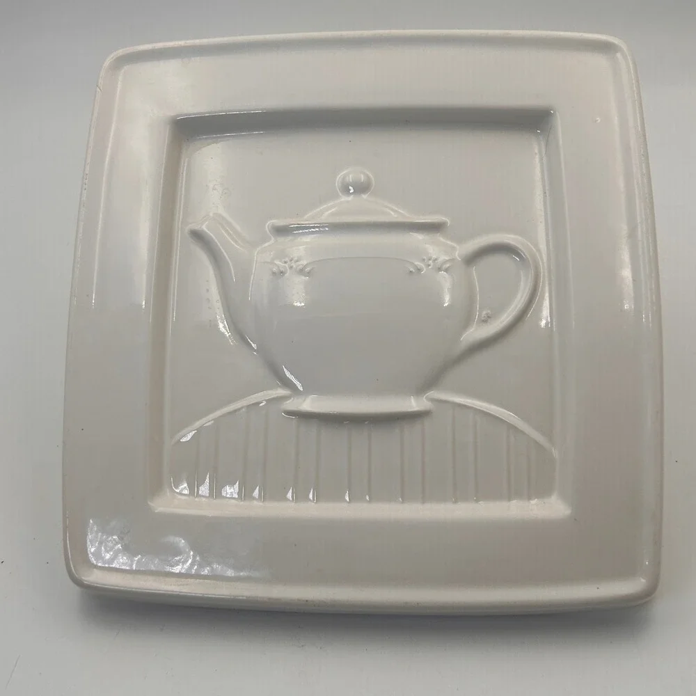 Vintage Pfaltzgraff Tea Rose pattern square stoneware trivet and wall plaque